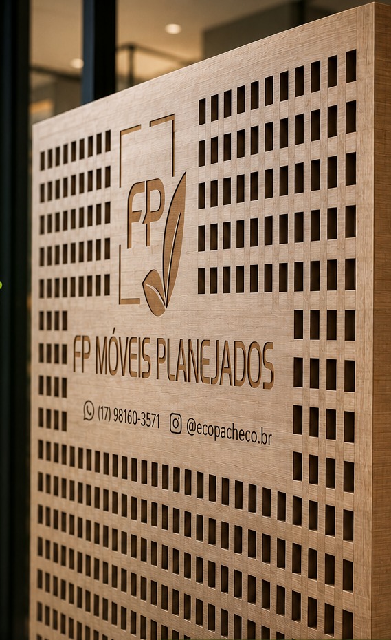 Painel de madeira personalizado da FP Móveis Planejados